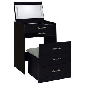 English Elm Ayuba Gloss Black Makeup Vanity Set with LED Mirror USB Ports and Padded Stool B062P511940