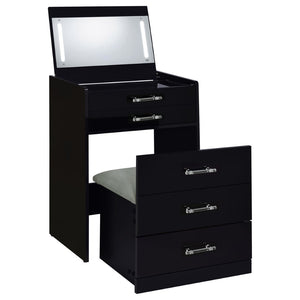 English Elm Ayuba Gloss Black Makeup Vanity Set with LED Mirror USB Ports and Padded Stool B062P511940