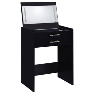 English Elm Ayuba Gloss Black Makeup Vanity Set with LED Mirror USB Ports and Padded Stool B062P511940