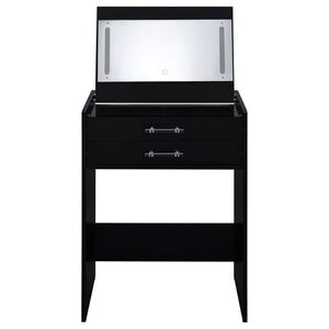 English Elm Ayuba Gloss Black Makeup Vanity Set with LED Mirror USB Ports and Padded Stool B062P511940