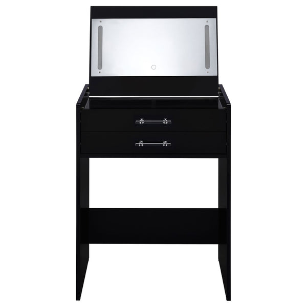 English Elm Ayuba Gloss Black Makeup Vanity Set with LED Mirror USB Ports and Padded Stool B062P511940