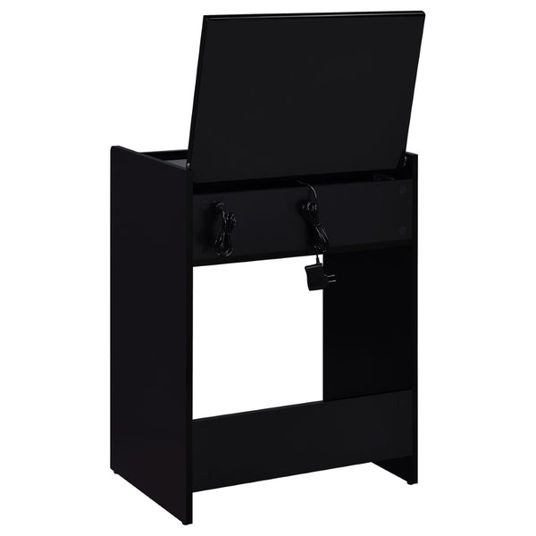 English Elm Ayuba Gloss Black Makeup Vanity Set with LED Mirror USB Ports and Padded Stool B062P511940