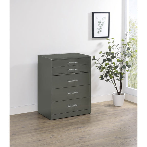 English Elm Ayuba High Gloss Grey Vanity Set with LED Mirror USB Charging and Padded Stool B062P511941