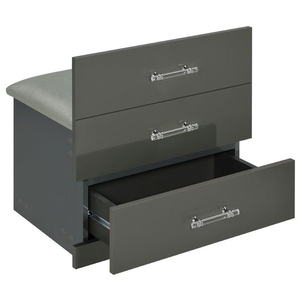 English Elm Ayuba High Gloss Grey Vanity Set with LED Mirror USB Charging and Padded Stool B062P511941