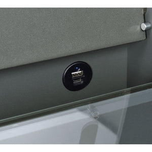 English Elm Ayuba High Gloss Grey Vanity Set with LED Mirror USB Charging and Padded Stool B062P511941