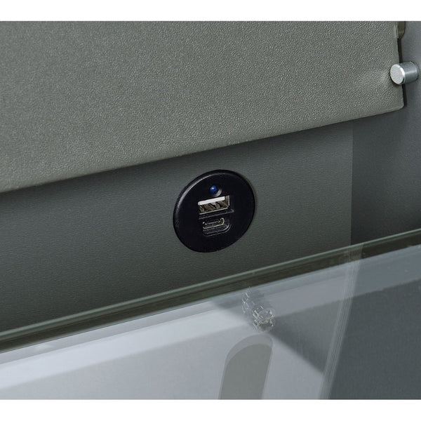 English Elm Ayuba High Gloss Grey Vanity Set with LED Mirror USB Charging and Padded Stool B062P511941