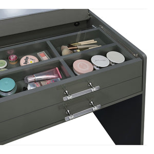 English Elm Ayuba High Gloss Grey Vanity Set with LED Mirror USB Charging and Padded Stool B062P511941