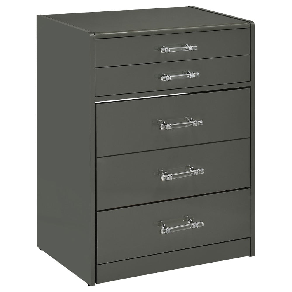 English Elm Ayuba High Gloss Grey Vanity Set with LED Mirror USB Charging and Padded Stool B062P511941