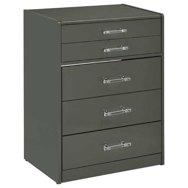 English Elm Ayuba High Gloss Grey Vanity Set with LED Mirror USB Charging and Padded Stool B062P511941