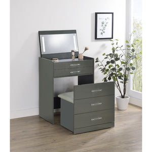 English Elm Ayuba High Gloss Grey Vanity Set with LED Mirror USB Charging and Padded Stool B062P511941