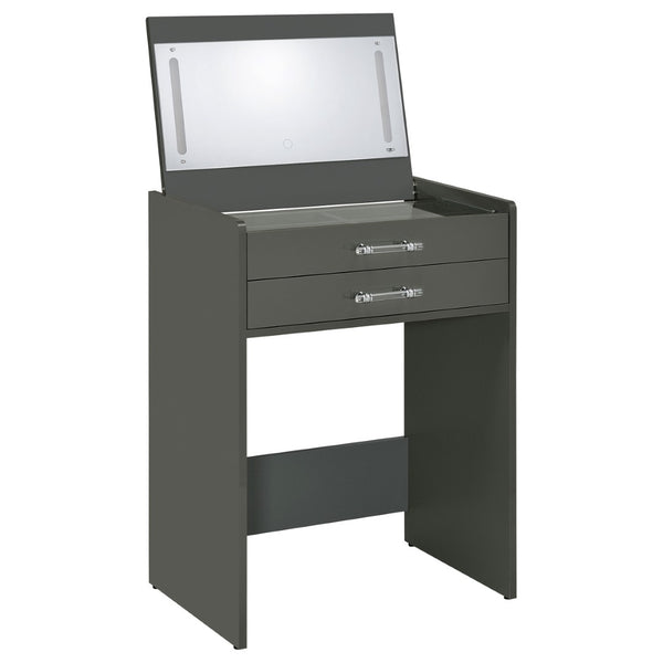 English Elm Ayuba High Gloss Grey Vanity Set with LED Mirror USB Charging and Padded Stool B062P511941