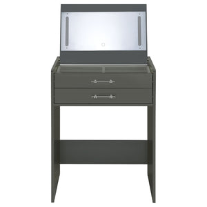 English Elm Ayuba High Gloss Grey Vanity Set with LED Mirror USB Charging and Padded Stool B062P511941