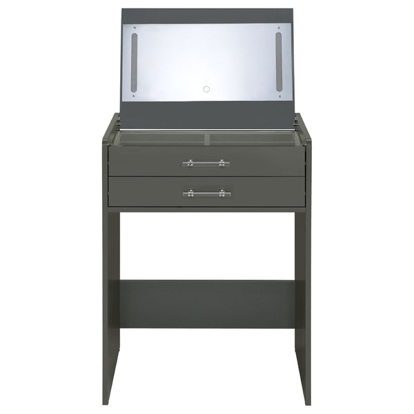 English Elm Ayuba High Gloss Grey Vanity Set with LED Mirror USB Charging and Padded Stool B062P511941