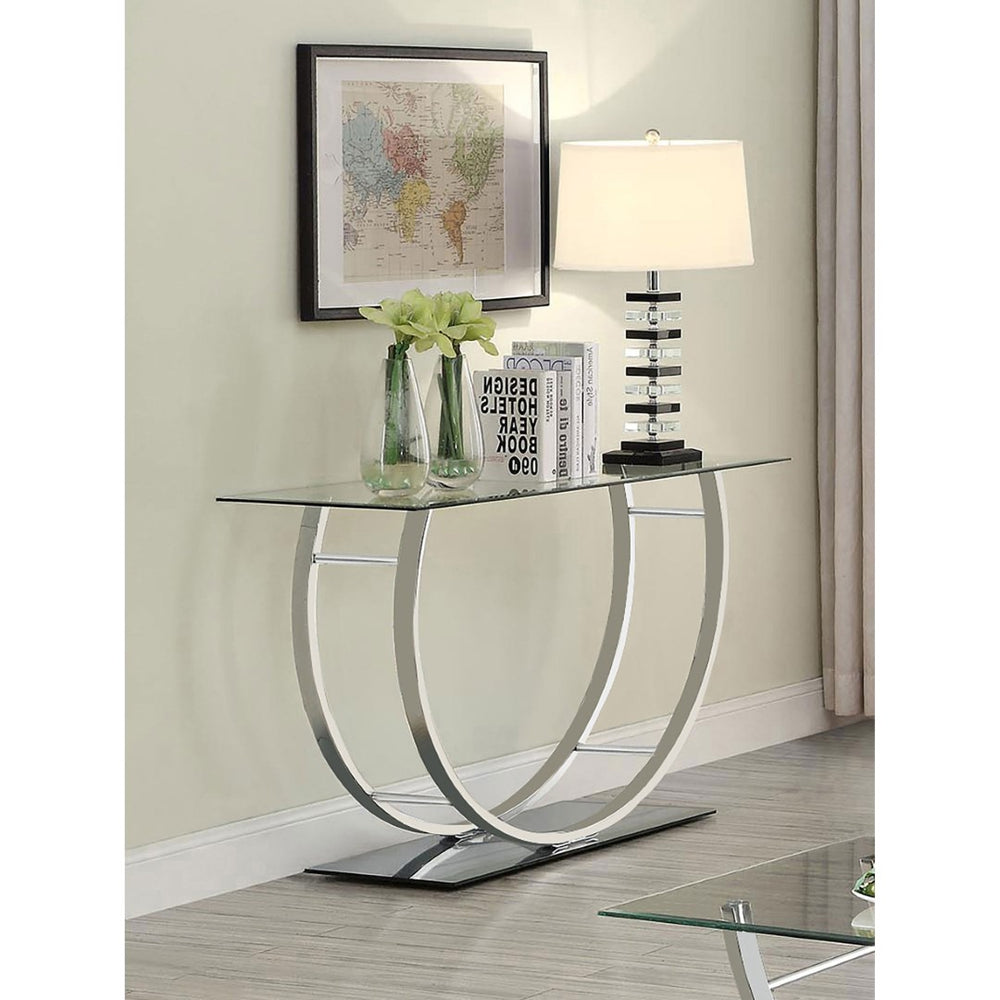 English Elm Garrett Tempered Glass and Chrome Console Table for Entryways with Mirrored Base B062P511943