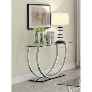 English Elm Garrett Tempered Glass and Chrome Console Table for Entryways with Mirrored Base B062P511943