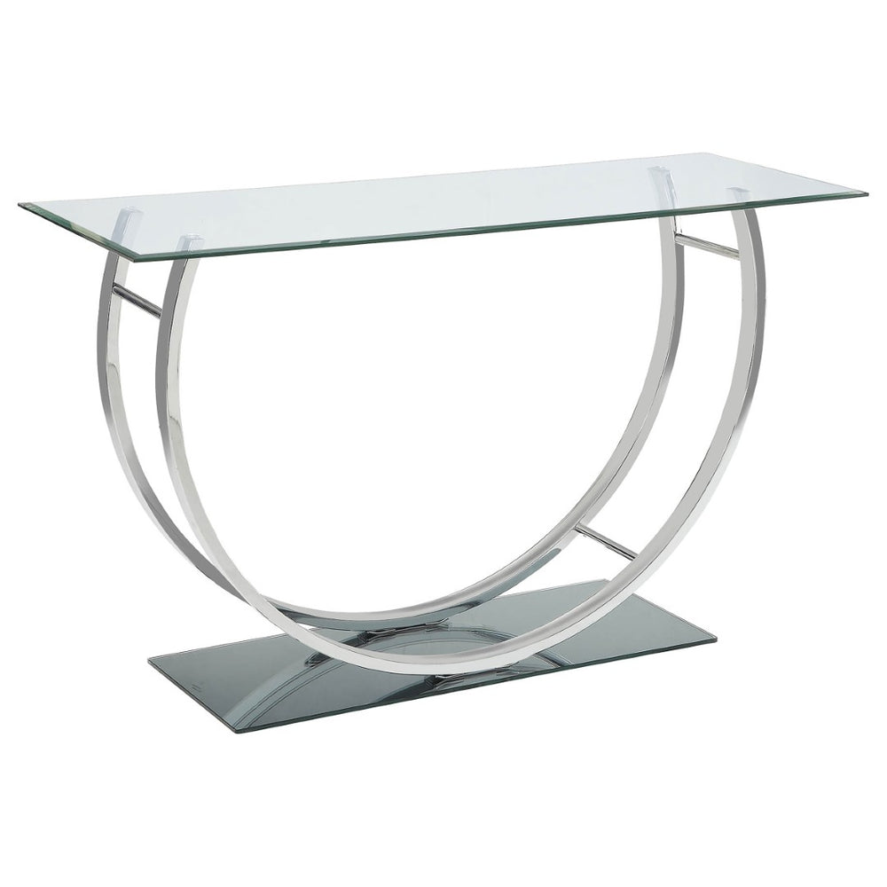 English Elm Garrett Tempered Glass and Chrome Console Table for Entryways with Mirrored Base B062P511943