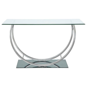 English Elm Garrett Tempered Glass and Chrome Console Table for Entryways with Mirrored Base B062P511943