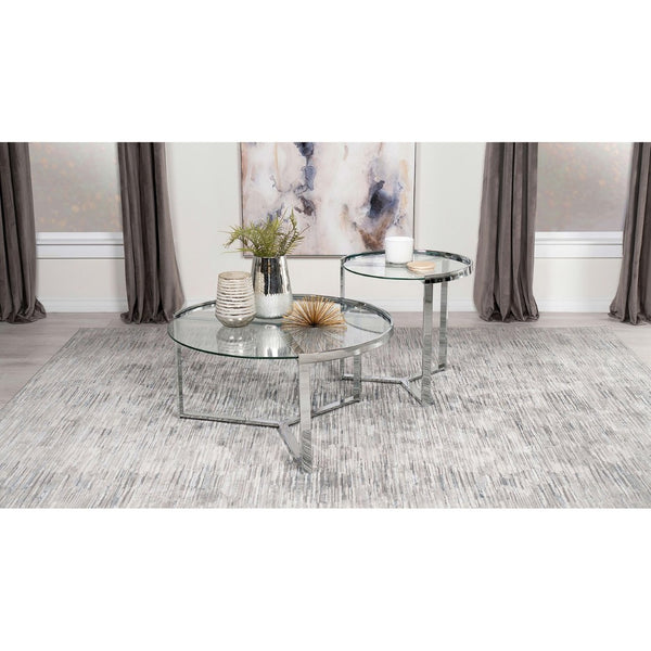 English Elm Kaylie Round Tempered Glass Nesting Tables with Polished Chrome Tripod Bases for Modern Rooms B062P511948