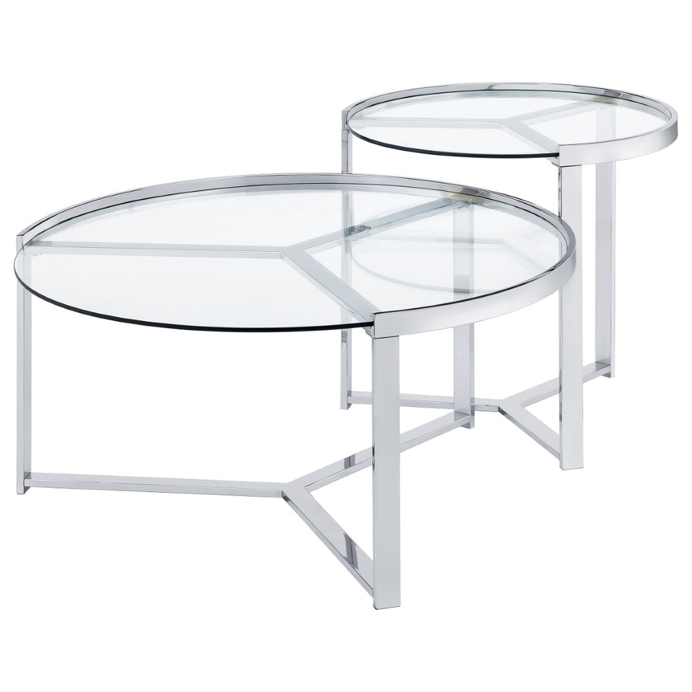 English Elm Kaylie Round Tempered Glass Nesting Tables with Polished Chrome Tripod Bases for Modern Rooms B062P511948