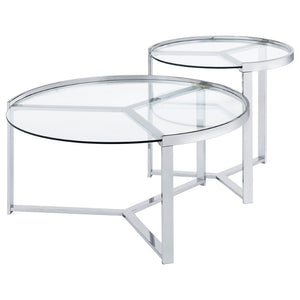 English Elm Kaylie Round Tempered Glass Nesting Tables with Polished Chrome Tripod Bases for Modern Rooms B062P511948