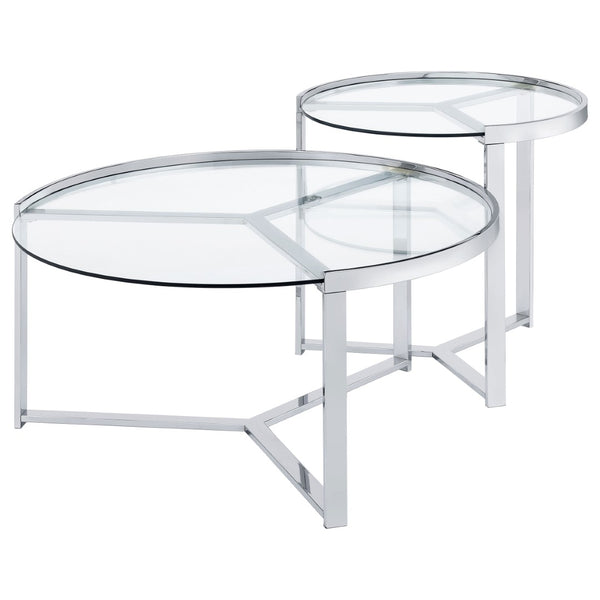 English Elm Kaylie Round Tempered Glass Nesting Tables with Polished Chrome Tripod Bases for Modern Rooms B062P511948