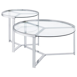 English Elm Kaylie Round Tempered Glass Nesting Tables with Polished Chrome Tripod Bases for Modern Rooms B062P511948