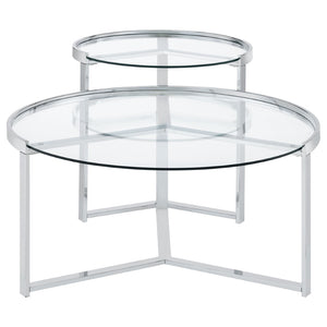 English Elm Kaylie Round Tempered Glass Nesting Tables with Polished Chrome Tripod Bases for Modern Rooms B062P511948