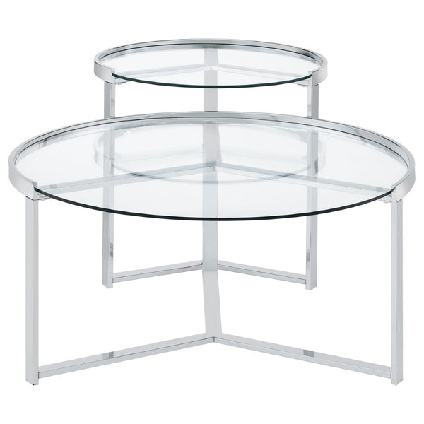 English Elm Kaylie Round Tempered Glass Nesting Tables with Polished Chrome Tripod Bases for Modern Rooms B062P511948
