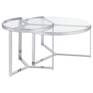 English Elm Kaylie Round Tempered Glass Nesting Tables with Polished Chrome Tripod Bases for Modern Rooms B062P511948
