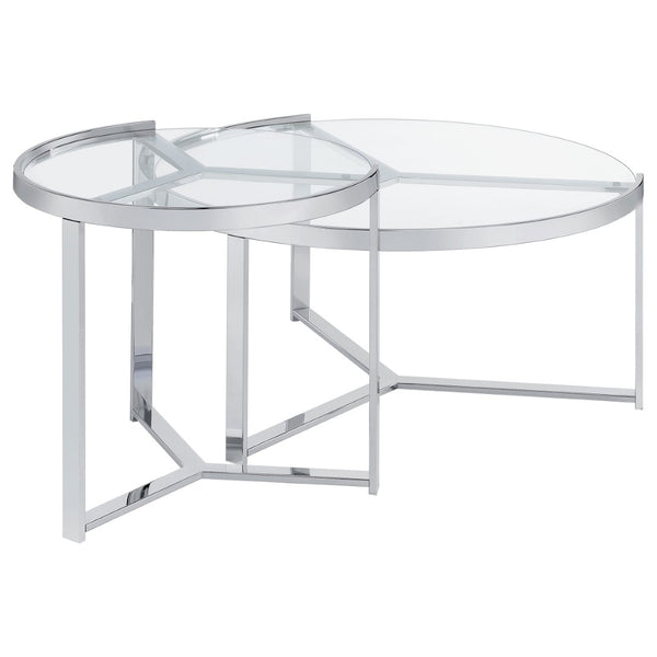 English Elm Kaylie Round Tempered Glass Nesting Tables with Polished Chrome Tripod Bases for Modern Rooms B062P511948