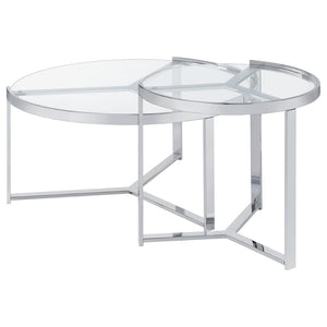 English Elm Kaylie Round Tempered Glass Nesting Tables with Polished Chrome Tripod Bases for Modern Rooms B062P511948