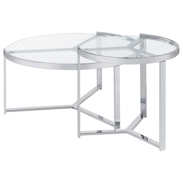 English Elm Kaylie Round Tempered Glass Nesting Tables with Polished Chrome Tripod Bases for Modern Rooms B062P511948