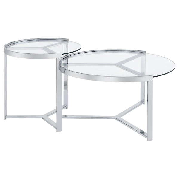 English Elm Kaylie Round Tempered Glass Nesting Tables with Polished Chrome Tripod Bases for Modern Rooms B062P511948