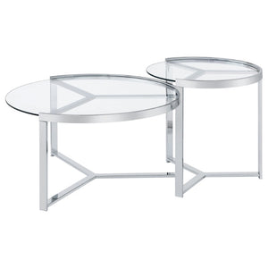 English Elm Kaylie Round Tempered Glass Nesting Tables with Polished Chrome Tripod Bases for Modern Rooms B062P511948
