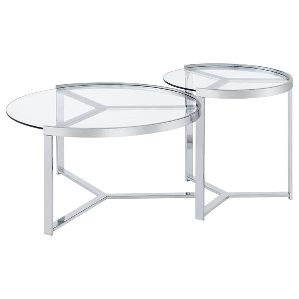 English Elm Kaylie Round Tempered Glass Nesting Tables with Polished Chrome Tripod Bases for Modern Rooms B062P511948