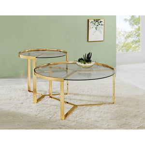 English Elm Kaylie Round Tempered Glass Nesting Tables with Gold Tripod Bases for Living Rooms B062P511949