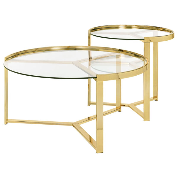 English Elm Kaylie Round Tempered Glass Nesting Tables with Gold Tripod Bases for Living Rooms B062P511949