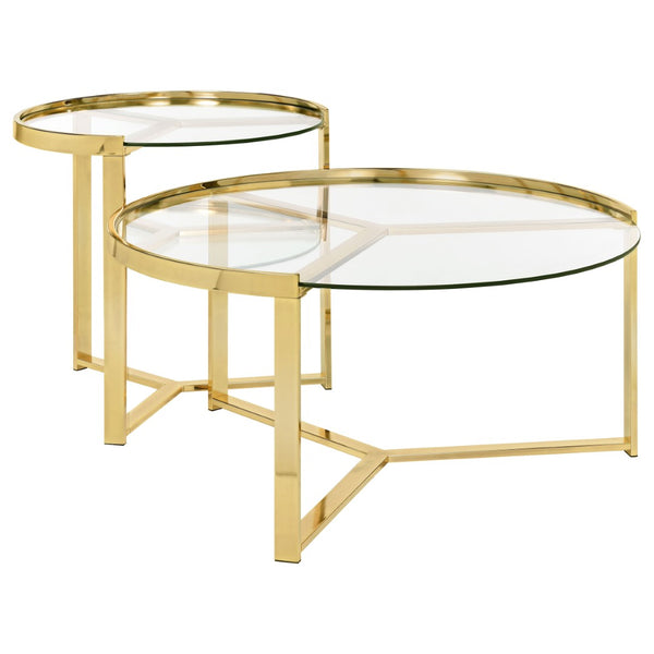 English Elm Kaylie Round Tempered Glass Nesting Tables with Gold Tripod Bases for Living Rooms B062P511949