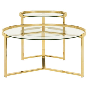 English Elm Kaylie Round Tempered Glass Nesting Tables with Gold Tripod Bases for Living Rooms B062P511949