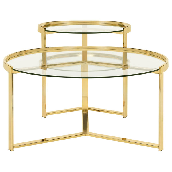 English Elm Kaylie Round Tempered Glass Nesting Tables with Gold Tripod Bases for Living Rooms B062P511949