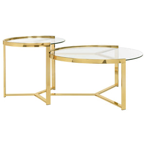 English Elm Kaylie Round Tempered Glass Nesting Tables with Gold Tripod Bases for Living Rooms B062P511949