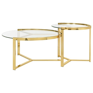English Elm Kaylie Round Tempered Glass Nesting Tables with Gold Tripod Bases for Living Rooms B062P511949