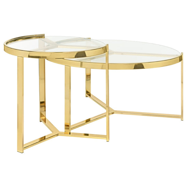 English Elm Kaylie Round Tempered Glass Nesting Tables with Gold Tripod Bases for Living Rooms B062P511949
