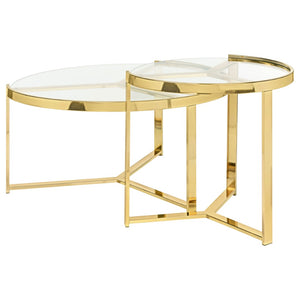 English Elm Kaylie Round Tempered Glass Nesting Tables with Gold Tripod Bases for Living Rooms B062P511949