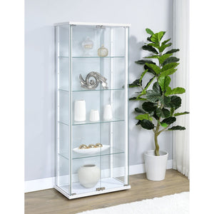 English Elm Hyacinth Tall Glass Door Display Cabinet with Chrome Hardware for Living Room White B062P511950