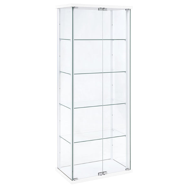 English Elm Hyacinth Tall Glass Door Display Cabinet with Chrome Hardware for Living Room White B062P511950