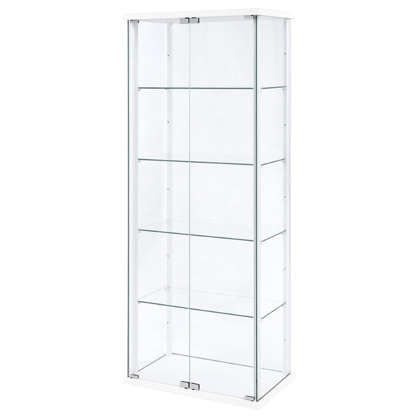 English Elm Hyacinth Tall Glass Door Display Cabinet with Chrome Hardware for Living Room White B062P511950