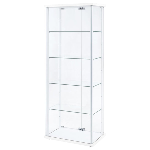 English Elm Hyacinth Tall Glass Door Display Cabinet with Chrome Hardware for Living Room White B062P511950