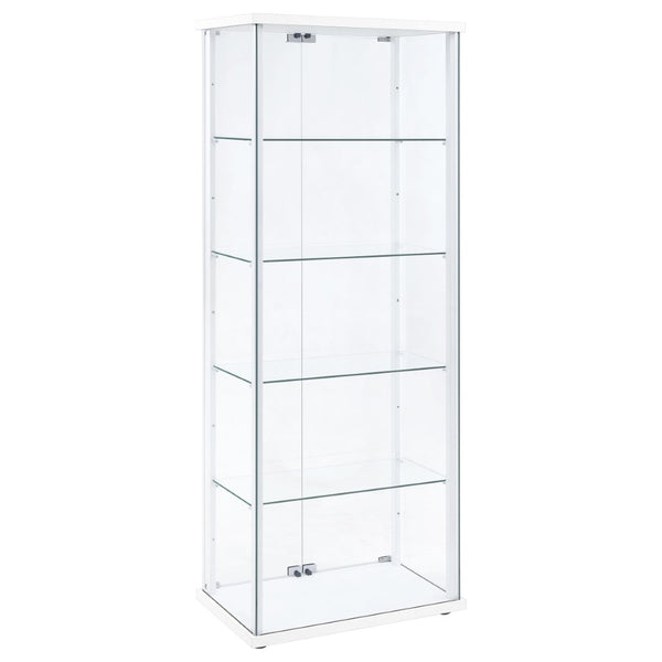 English Elm Hyacinth Tall Glass Door Display Cabinet with Chrome Hardware for Living Room White B062P511950