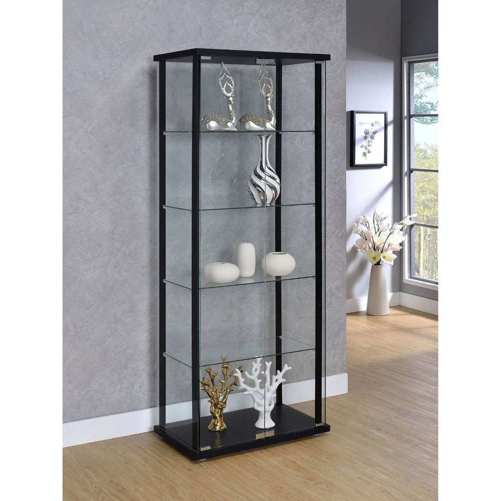 English Elm Hyacinth Tall Glass Door Display Cabinet with Chrome Hardware for Living Room Black B062P511951